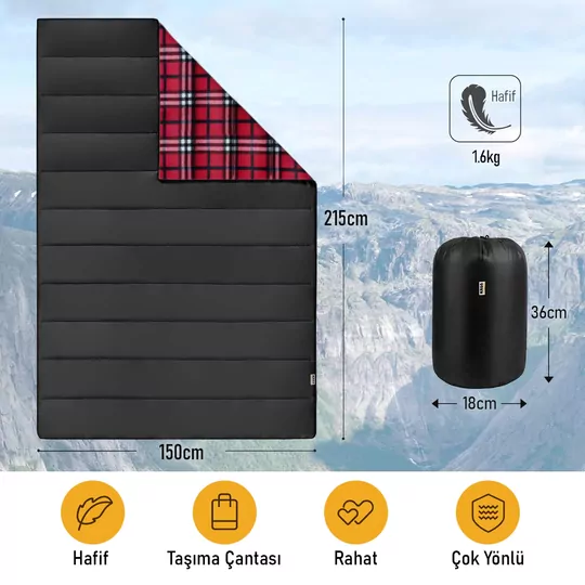 Haegs Flanel Kamp Battaniyesi, Seyahat Yorganı Dış Mekan Hafif Kompakt Outdoor Kamp Çadır Karavan Battaniye 215-150 cm Siyah
