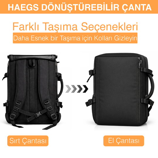 Haegs Seyahat Sırt Çantası, 3in1 Dönüştürülebilir, El Bavulu, Kadınlar ve Erkekler için Uçak Onaylı Ayakkabı Bölmeli, Multi Cepli Organizer Sırt ve El Çantası, Mavi