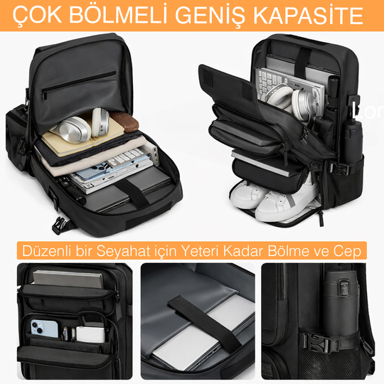 Haegs Seyahat Sırt Çantası, 3in1 Dönüştürülebilir, El Bavulu, Kadınlar ve Erkekler için Uçak Onaylı Ayakkabı Bölmeli, Multi Cepli Organizer Sırt ve El Çantası, Koyu Gri