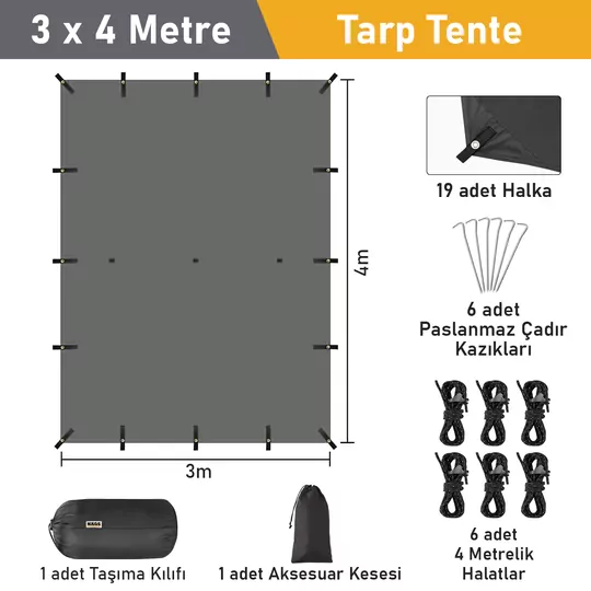 Haegs Tarp Gölgelik Tente, Taşınabilir Örtü Branda Çok İşlevli Outdoor Açık Hava Kamp Seyahat Tente Branda Güneşlik Karavan Tente Yan Çadır Gölgelik - 300x400 cm- Yeşil