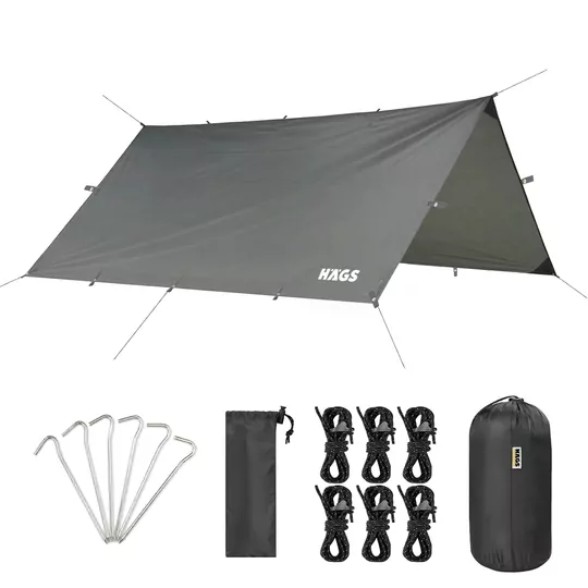Haegs Tarp Gölgelik Tente, Taşınabilir Örtü Branda Çok İşlevli Outdoor Açık Hava Kamp Seyahat Tente Branda Güneşlik Karavan Tente Yan Çadır Gölgelik - 300x300 cm - Gri