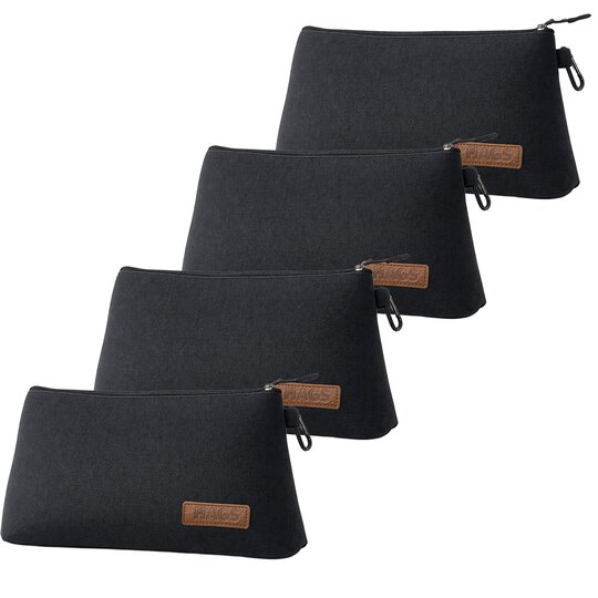 Haegs Çok Amaçlı Küçük Alet Çantası, Fermuarlı Kanvas, Kalemlik, Alet, Kırtasiye ve Kalemler için Saklama Düzenleyici Çantalar, Organizer, Kese (4`lü Büyük Boy/Siyah)