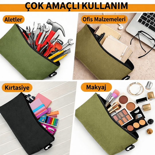 Haegs Çok Amaçlı Küçük Alet Çantası, Fermuarlı Kanvas, Kalemlik, Alet, Kırtasiye ve Kalemler için Saklama Düzenleyici Çantalar, Organizer, Kese (4`lü Büyük Boy/Siyah)