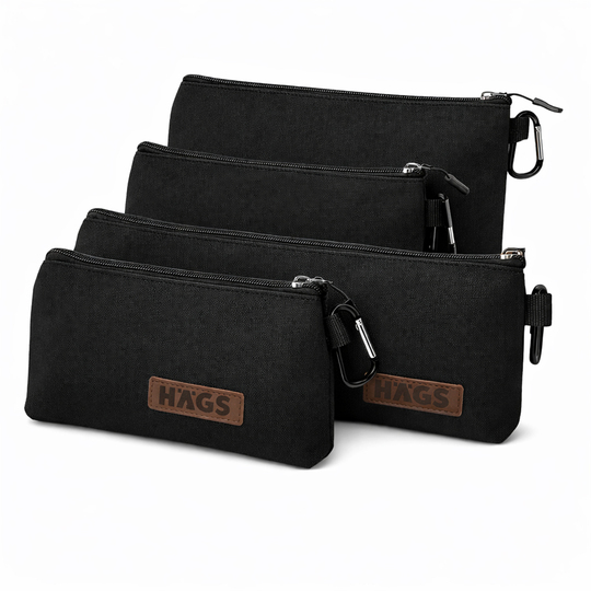 Haegs Çok Amaçlı Küçük Alet Çantası, Fermuarlı Kanvas, Kalemlik, Alet, Kırtasiye ve Kalemler için Saklama Düzenleyici Çantalar, Organizer, Kese (4`lü Karışık Boy/Siyah)
