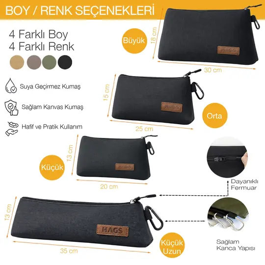 Haegs Çok Amaçlı Küçük Alet Çantası, Fermuarlı Kanvas, Kalemlik, Alet, Kırtasiye ve Kalemler için Saklama Düzenleyici Çantalar, Organizer, Kese (4`lü Karışık Boy/Vizon)