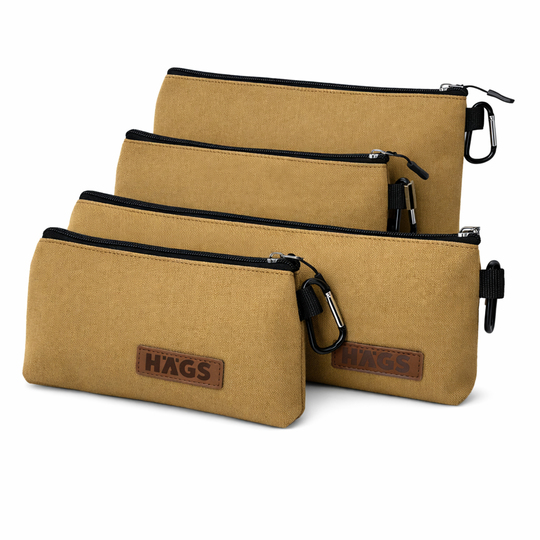Haegs Çok Amaçlı Küçük Alet Çantası, Fermuarlı Kanvas, Kalemlik, Alet, Kırtasiye ve Kalemler için Saklama Düzenleyici Çantalar, Organizer, Kese (4`lü Karışık Boy/Açık Kahve)