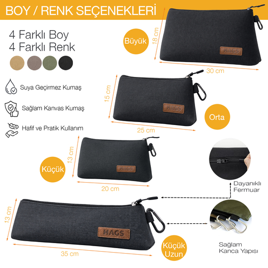 Haegs Çok Amaçlı Küçük Alet Çantası, Fermuarlı Kanvas, Kalemlik, Alet, Kırtasiye ve Kalemler için Saklama Düzenleyici Çantalar, Organizer, Kese (4`lü Karışık Boy/Açık Kahve)