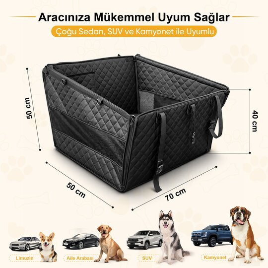 Haegs Büyük ve Orta Köpekler İçin Köpek Araba Koltuğu, Evcil Hayvan Araç içi Hamağı, Köpekler İçin Arka Koltuk Uzatıcı, Su Geçirmez Oxford Kumaş, Katlanabilir Evcil Hayvan Araba Koltuğu - Siyah