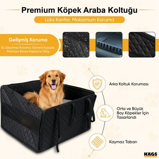 Haegs Büyük ve Orta Köpekler İçin Köpek Araba Koltuğu, Evcil Hayvan Araç içi Hamağı, Köpekler İçin Arka Koltuk Uzatıcı, Su Geçirmez Oxford Kumaş, Katlanabilir Evcil Hayvan Araba Koltuğu - Siyah