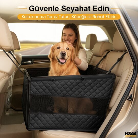 Haegs Büyük ve Orta Köpekler İçin Köpek Araba Koltuğu, Evcil Hayvan Araç içi Hamağı, Köpekler İçin Arka Koltuk Uzatıcı, Su Geçirmez Oxford Kumaş, Katlanabilir Evcil Hayvan Araba Koltuğu - Siyah