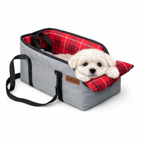 Haegs Araç Konsol Üstü Köpek Koltuğu - Köpek Taşıma Çantası, Küçük Köpekler İçin Taşınabilir Köpek Yatağı, Kol Dayama Yeri Olan, Yumuşak Minderli, Evcil Hayvan Araba Koltuğu,  Gri - Kırmızı