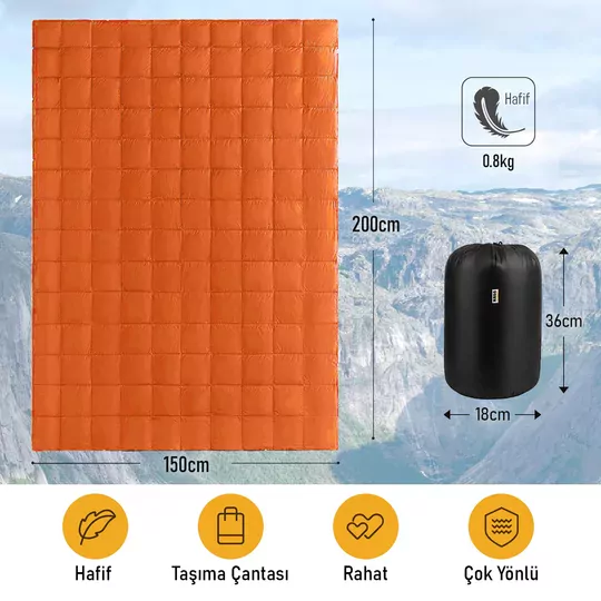Haegs Kamp Battaniyesi - Dış Mekan Hafif Kompakt Seyahat Yorganı Kamp Yürüyüş Outdoor Şal, Battaniye 200-150 cm Turuncu