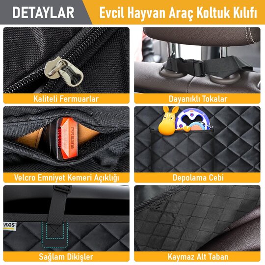 Haegs Araç Arka Koltuk Kılıfı - Evcil Hayvan Oto Köpek Koltuk Koruma Örtüsü, Fermuarlı, Konsol Bölmeli, Kaymaz, Ağır Hizmet Tipi, Su Geçirmez Koltuk Koruyucu Kılıf, Large:145cm - Siyah