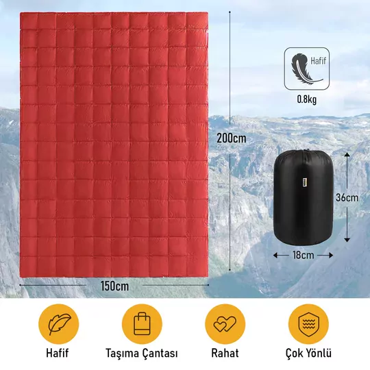 Haegs Kamp Battaniyesi - Dış Mekan Hafif Kompakt Seyahat Yorganı Kamp Yürüyüş Outdoor Şal, Battaniye 200-150 cm Kırmızı