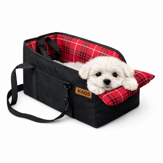 Haegs Araç Konsol Üstü Köpek Koltuğu - Köpek Taşıma Çantası, Küçük Köpekler İçin Taşınabilir Köpek Yatağı, Kol Dayama Yeri Olan, Yumuşak Minderli, Evcil Hayvan Araba Koltuğu,  Siyah - Kırmızı