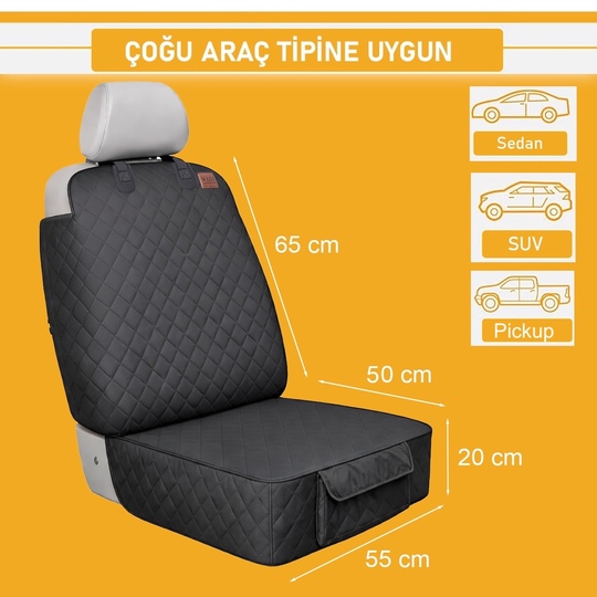 Haegs Evcil Hayvan Ön Koltuk Kılıfı - Araç Köpek Koltuk Koruma Örtüsü, Yan Kanatlı, Kaymaz, Ağır Hizmet Tipi, Su Geçirmez Koltuk Koruyucu Kılıf - Siyah