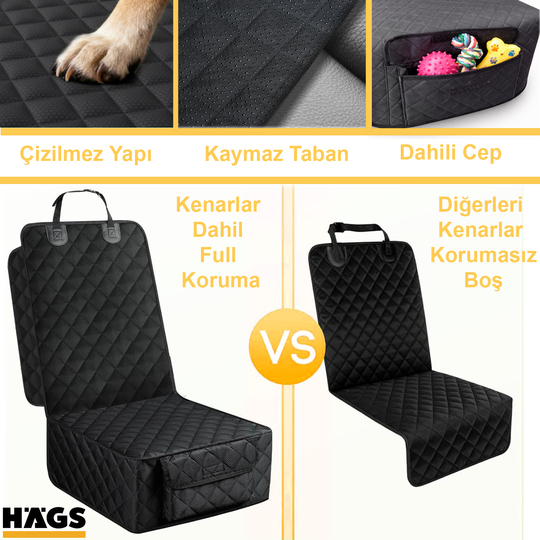 Haegs Evcil Hayvan Ön Koltuk Kılıfı - Araç Köpek Koltuk Koruma Örtüsü, Yan Kanatlı, Kaymaz, Ağır Hizmet Tipi, Su Geçirmez Koltuk Koruyucu Kılıf - Siyah