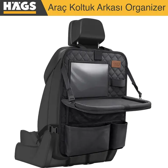 Araç Koltuk Arkası Düzenleyici, Araç içi Organizer Düzenleyici, Katlanır Sehpalı, Çocuk Tekmeleri için çok Fonksiyonlu Araba Koltuğu Sırt Koruyucu Paspas Mat, Tablet Bölmeli ve Çok Sayıda Cepli, Siyah
