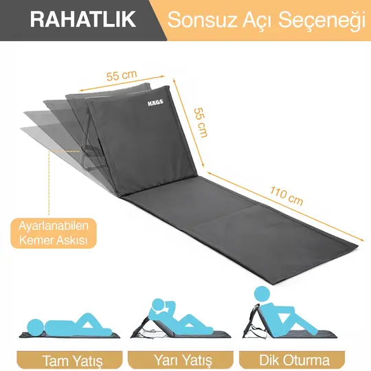 Haegs Katlanabilir Sırt Destekli Kamp ve Plaj Matı, Katlanır Şezlong, Plaj Zemin Sandalyesi, Fermuar Cepli, Kamp, Piknik, Havuz Başı, Deniz, Plaj için Mat, Yeşil