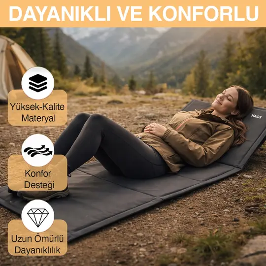 Haegs Katlanabilir Sırt Destekli Kamp ve Plaj Matı, Katlanır Şezlong, Plaj Zemin Sandalyesi, Fermuar Cepli, Kamp, Piknik, Havuz Başı, Deniz, Plaj için Mat, Gri