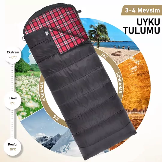 Haegs Uyku Tulumu, Flanel, Battaniye, Kamp Uyku Tulumu, Outdoor Dış Mekan, 3 - 4 Mevsim, Yazlık Uyku Tulumu - Kış Uyku Tulumu, Ultra Hafif, Sıcak ve Kompakt - Flanel -Haki