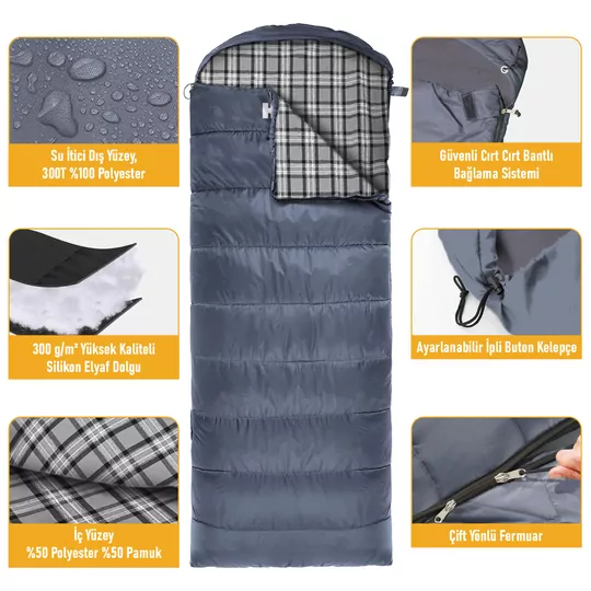 Haegs Uyku Tulumu, Flanel, Battaniye, Kamp Uyku Tulumu, Outdoor Dış Mekan, 3 - 4 Mevsim, Yazlık Uyku Tulumu - Kış Uyku Tulumu, Ultra Hafif, Sıcak ve Kompakt - Flanel -Antrasit