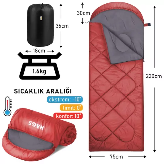 Haegs Uyku Tulumu, Polar, Battaniye, Kamp Uyku Tulumu, Outdoor Dış Mekan, 3 - 4 Mevsim, Yazlık Uyku Tulumu - Kış Uyku Tulumu, Ultra Hafif, Sıcak ve Kompakt - Polar -Kırmızı