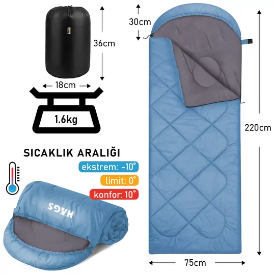 Haegs Uyku Tulumu, Polar, Battaniye, Kamp Uyku Tulumu, Outdoor Dış Mekan, 3 - 4 Mevsim, Yazlık Uyku Tulumu - Kış Uyku Tulumu, Ultra Hafif, Sıcak ve Kompakt - Polar -Mavi