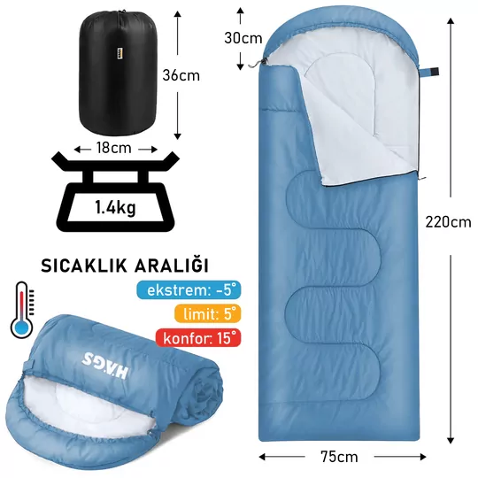 Haegs Uyku Tulumu, Battaniye, Kamp Uyku Tulumu, Outdoor Dış Mekan Çadır Karavan, 3 - 4 Mevsim, Yazlık Uyku Tulumu - Kış Uyku Tulumu, Ultra Hafif, Sıcak ve Kompakt - Mavi