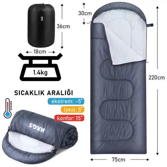 Haegs Uyku Tulumu, Battaniye, Kamp Uyku Tulumu, Outdoor Dış Mekan Çadır Karavan, 3 - 4 Mevsim, Yazlık Uyku Tulumu - Kış Uyku Tulumu, Ultra Hafif, Sıcak ve Kompakt - Antrasit