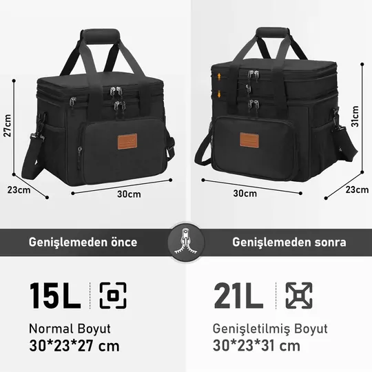 HAEGS Körüklü Termal Termos Çanta, Çift Bölmeli, Genişleyebilen Soğuk Sıcak Tutucu Yalıtımlı Beslenme Çantası, Soğutucu Buzluk Yemek Taşıma Çantası 21L - Gri