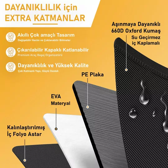 Haegs Araba Bagaj Çantası, Araç içi Düzenleyici Organizer, Katlanabilir Oto Bagaj Düzenleyici, Oto Aksesuarları, Sağlam Araba Alet Eşya Düzenleyici - 65 Lt- Gri