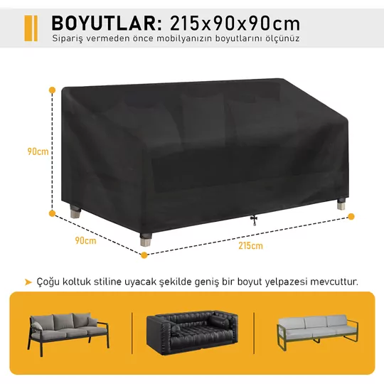 Haegs Çift Kişilik Bahçe Koltuk Örtüsü, Koruma Kılıfı, Su Geçirmez Açık Hava Bahçe Mobilya Kılıfları, Dış Mekan Sandalye Kılıfı Örtü Branda, Ağır Hizmet Tipi, 215-90-90cm - Siyah