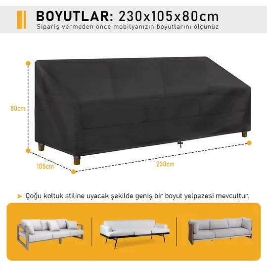 Haegs Çift Kişilik Bahçe Koltuk Örtüsü, Koruma Kılıfı, Su Geçirmez Açık Hava Bahçe Mobilya Kılıfları, Dış Mekan Sandalye Kılıfı Örtü Branda, Ağır Hizmet Tipi, 230-105-80cm - Siyah