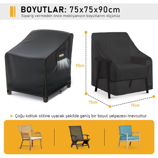 Haegs Tek Kişilik Bahçe Koltuk Örtüsü, Koruma Kılıfı, Su Geçirmez Açık Hava Bahçe Mobilya Kılıfları, Dış Mekan Sandalye Kılıfı Örtü Branda, Ağır Hizmet Tipi, 75-75-90cm - Siyah