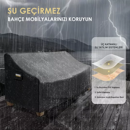 Haegs Tek Kişilik Bahçe Koltuk Örtüsü, Koruma Kılıfı, Su Geçirmez Açık Hava Bahçe Mobilya Kılıfları, Dış Mekan Sandalye Kılıfı Örtü Branda, Ağır Hizmet Tipi, 80-85-90cm - Siyah
