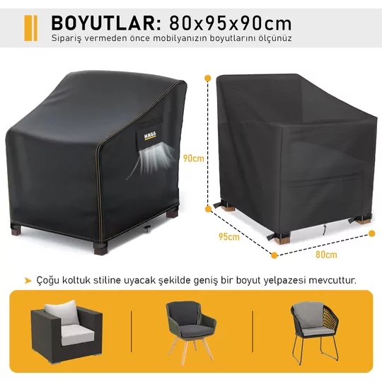 Haegs Tek Kişilik Bahçe Koltuk Örtüsü, Koruma Kılıfı, Su Geçirmez Açık Hava Bahçe Mobilya Kılıfları, Dış Mekan Sandalye Kılıfı Örtü Branda, Ağır Hizmet Tipi, 80-95-90cm - Siyah