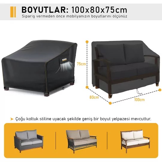Haegs Tek Kişilik Bahçe Koltuk Örtüsü, Koruma Kılıfı, Su Geçirmez Açık Hava Bahçe Mobilya Kılıfları, Dış Mekan Sandalye Kılıfı Örtü Branda, Ağır Hizmet Tipi, 100-80-75cm - Siyah
