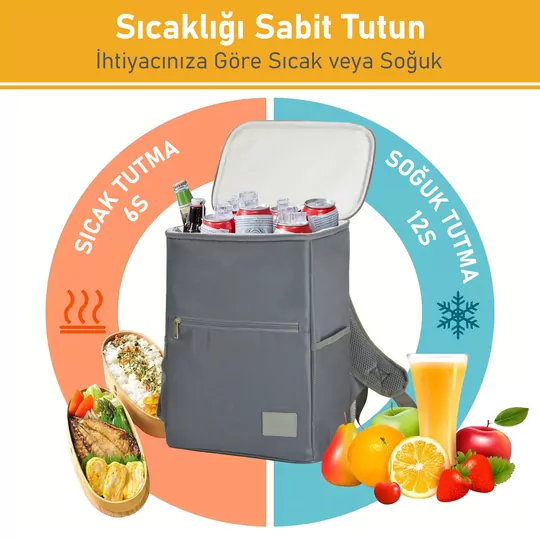 Haegs Termal Sırt Çantası Yalıtımlı Termos Soğutucu Çanta, Erkek Kadın Buzluk Çanta Soğutucu, Kamp Plaj Balıkçılık Öğle Yemeği Piknik Beslenme Yemek Taşıma Çantası Duman Gri