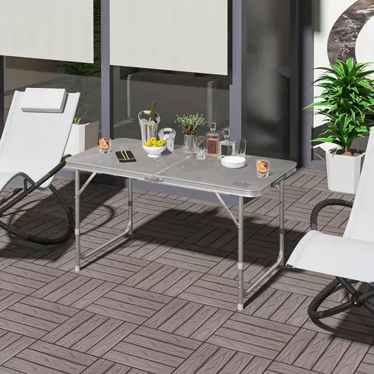 Haegs Portatif Kamp Masası, 3 Yükseklik Ayarlı, Katlanır Piknik Masası, Kolay Taşınabilir Alüminyum Masa - 120x60 - Mermer Desenli