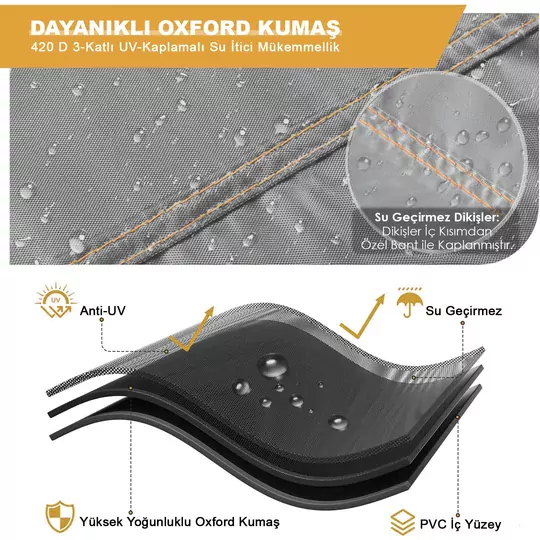 Haegs Bahçe Mobilyası Örtüsü, 180-120-74cm, Ağır Hizmet Oxford Kumaş, Su Geçirmez, Dış Mekan Veranda Masa Örtüsü, Havalandırmalı Masa ve Sandalye Koruma Kılıfı - Gri