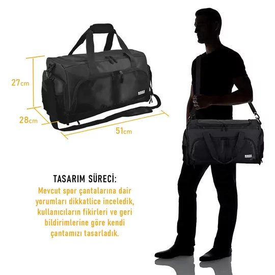 HAEGS Spor Çantası, 10 Cepli, Ayakkabı bölmeli, Su Geçirmez Islak Eşya Keseli, Organizer Tasarımlı Dayanıklı Bay Bayan Seyahat Çantası, Gym, Fitness Çantası, Medium - Gri