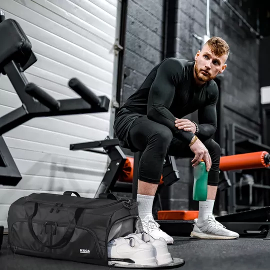 HAEGS Spor Çantası, 10 Cepli, Ayakkabı bölmeli, Su Geçirmez Islak Eşya Keseli, Organizer Tasarımlı Dayanıklı Bay Bayan Seyahat Çantası, Gym, Fitness Çantası, Medium - Gri