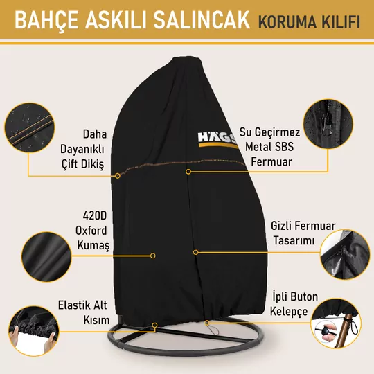 HAEGS Bahçe Salıncağı Örtüsü, Rattan Salıncak Koltuk Koruma Kılıfı Brandası, Hamak Sandalye Dış Mekan Su Geçirmez Mobilyası Koruyucu Örtü - Çift Kişilik, 230 x 200cm