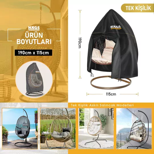 HAEGS Bahçe Salıncağı Örtüsü, Rattan Salıncak Koltuk Koruma Kılıfı Brandası, Hamak Sandalye Dış Mekan Su Geçirmez Mobilyası Koruyucu Örtü - 190 x 115cm