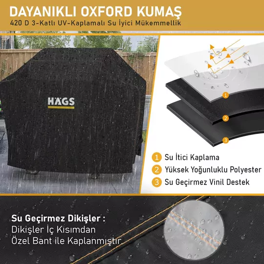 Haegs BBQ Mangal Örtüsü, Gazlı, Kömürlü Grill Koruma Brandası, Su geçirmez, Outdoor Dış Mekan Barbekü Mangal Kılıfı - 105-49-102 cm