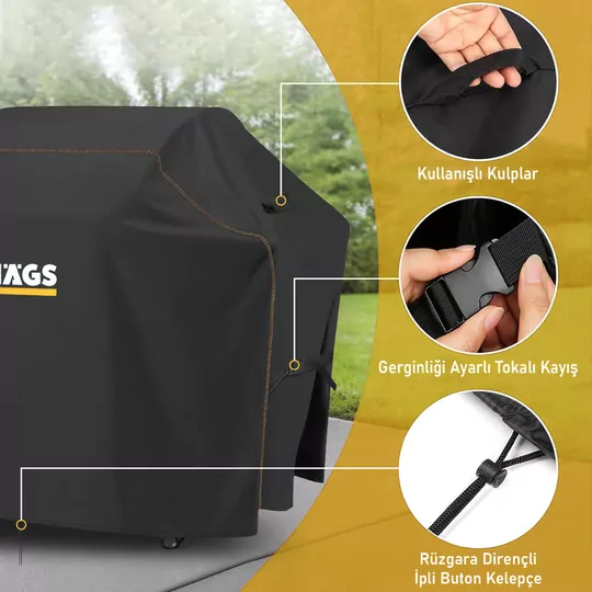 Haegs BBQ Mangal Örtüsü, Gazlı, Kömürlü Grill Koruma Brandası, Su geçirmez, Outdoor Dış Mekan Barbekü Mangal Kılıfı - 105-49-102 cm