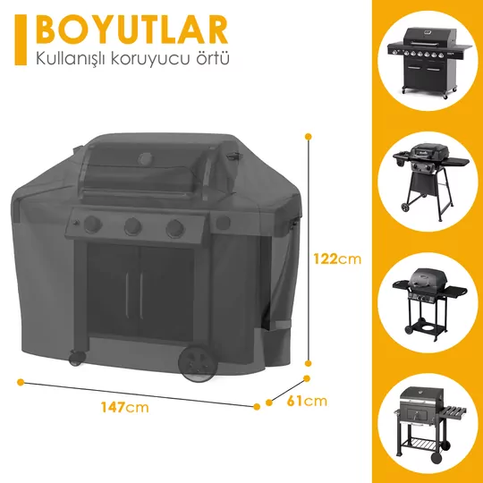 Haegs BBQ Mangal Örtüsü, Gazlı, Kömürlü Grill Koruma Brandası, Su geçirmez, Outdoor Dış Mekan Barbekü Mangal Kılıfı - 147-61-122 cm