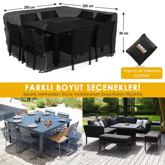 Haegs Bahçe Mobilyası Örtüsü, 200-200-90cm, Ağır Hizmet Oxford Kumaş, Su Geçirmez, Dış Mekan Veranda Masa Örtüsü, Havalandırmalı Masa ve Sandalye Koruma Kılıfı Gri