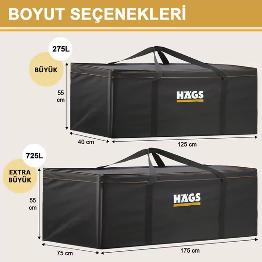 HAEGS Bahçe Mobilya Yastığı, Minderi Saklama Çantası Hurç, Yatak, Yorgan, Yastık Organizer, Düzenleyici, Depolama Hurcu, Çantası, Extra Büyük Battal Boy - 725 Lt Siyah